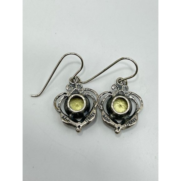 Didae Israel 925 Earrings Sterling Silver Yellow Quartz Pierced Drops Dangles - Picture 5 of 6